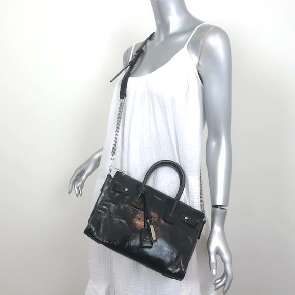 Saint Laurent Baby Sac de Jour Souple Tote Black Moroder Leather Crossbody Bag